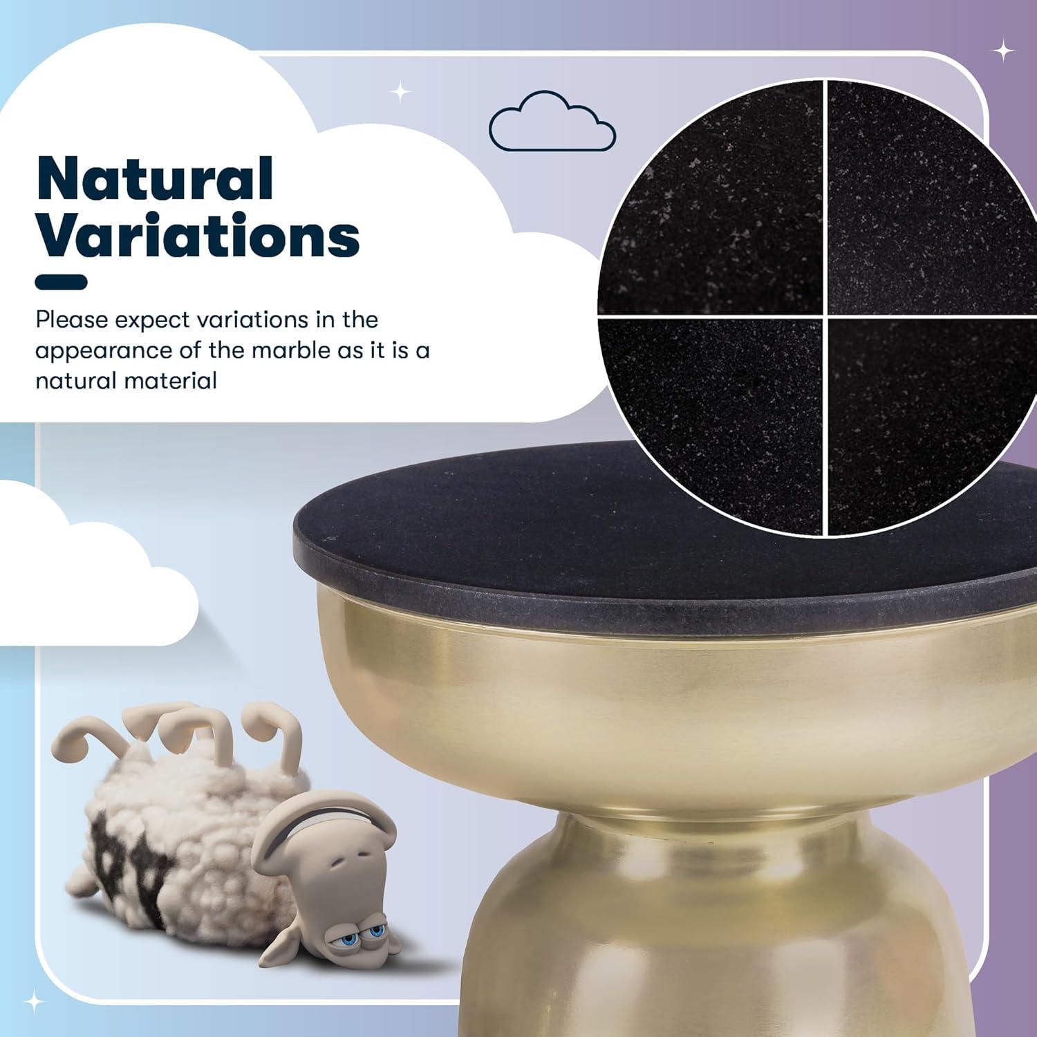 Finch Finch Adler Rothko Accent Side Table, Granite Top, Brushed Brass or Rose Gold Base, Hourglass Shape