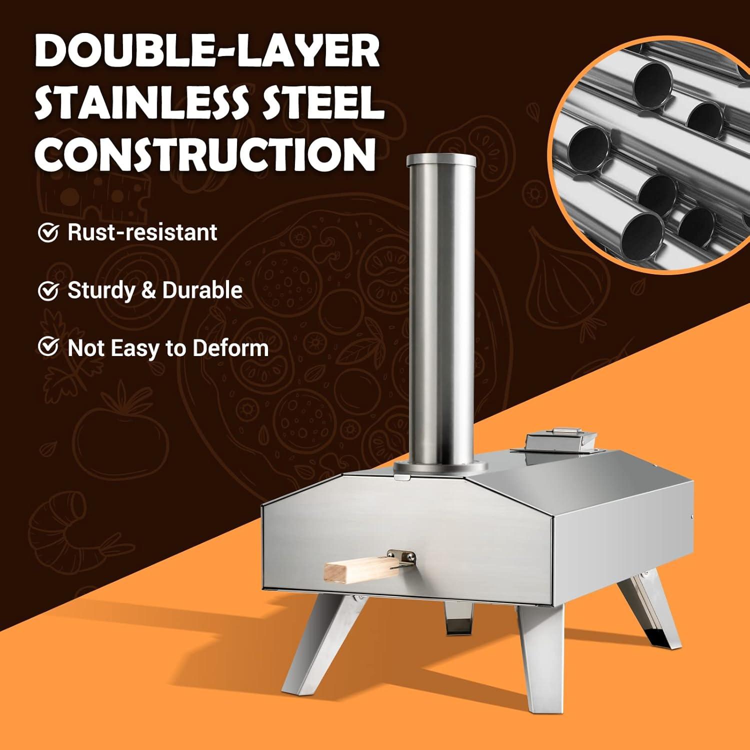 Topcobe Portable Stainless Steel Outdoor Pizza Oven with 12 Inch Pizza Stone, Cooking Space for Backyard, Patio and Parties