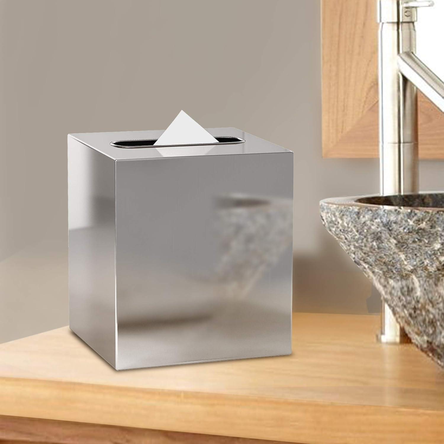 Glossy Polished Stainless Steel Square Tissue Box Holder