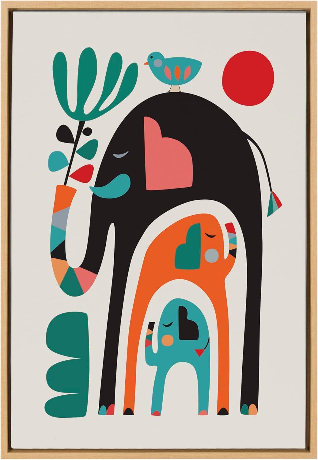 Kate & Laurel All Things Decor 23"x33" Sylvie Three Elephants Wall Art by Rachel Lee Natural: Mid-Century Modern Canvas
