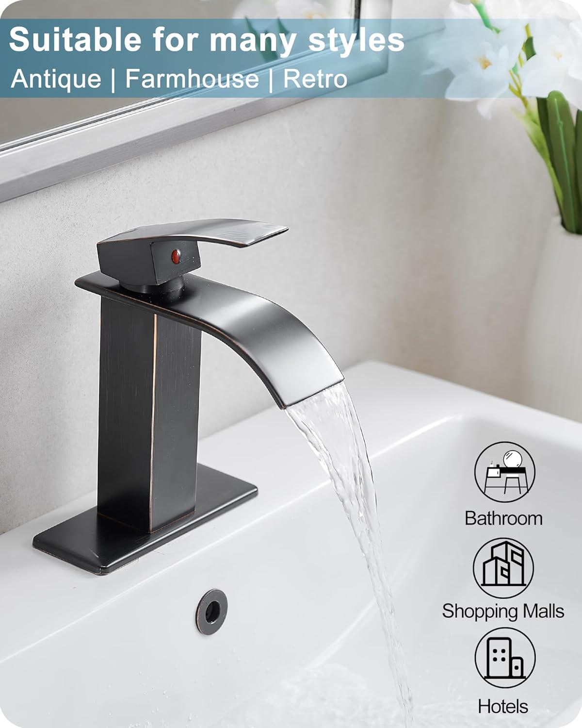 VIBRANTBATH Waterfall Low-Arc Single Hole Bathroom Faucet 6021-ORB