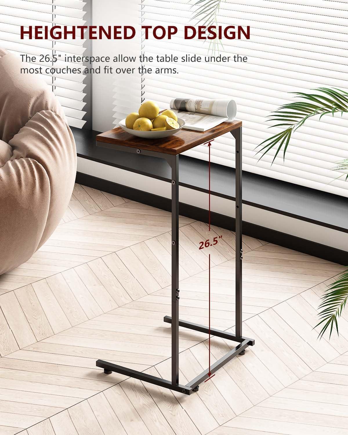 End Table Set of 2 with Charging Station and Storage Bag Side Table Living Room with USB Ports and Outlets Couch Tables That Slide Under, Small Snack Table for Small Spaces Brown