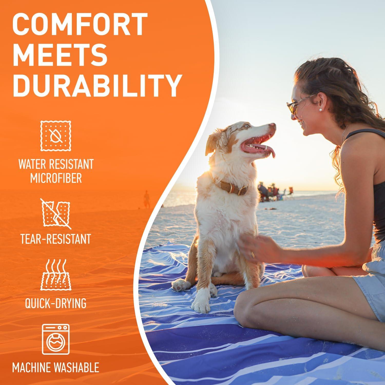 Everlasting Comfort 6-Person Beach Blanket, Oversized Extra Large Beach Mat, Tulum Blue