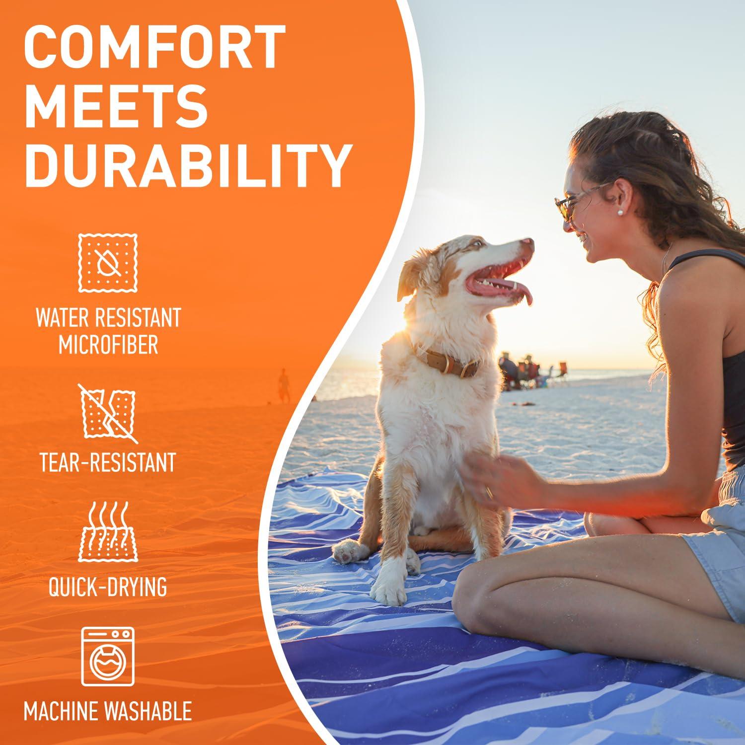 Everlasting Comfort 6-Person Beach Blanket, Oversized Extra Large Beach Mat, Tulum Blue