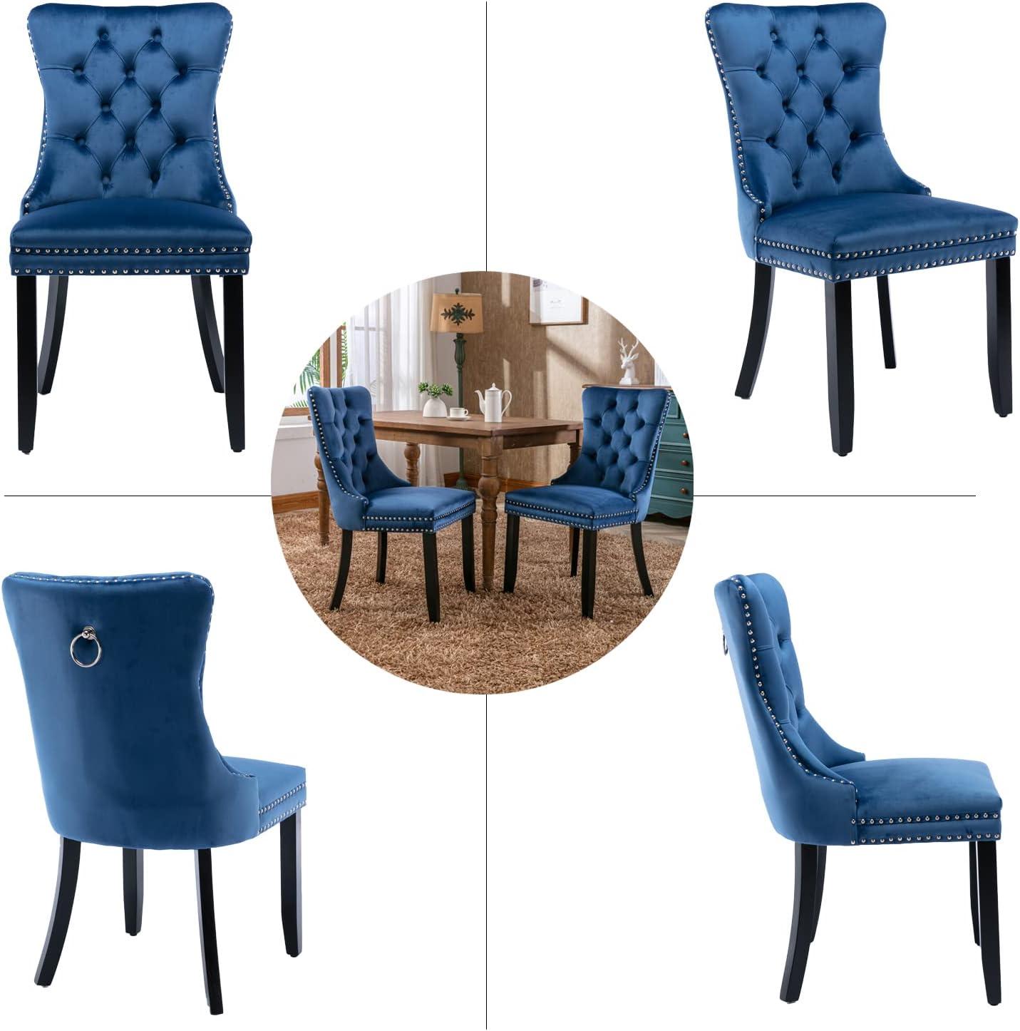 ODUSE-DAILY Velvet Dining Chairs Set of 4, Navy Kitchen & Dining Room Chairs, Tufted Dining Chairs, Fabric Upholstered, Solid Wood, Sillas De Comedor (Blue, 4 Pcs)