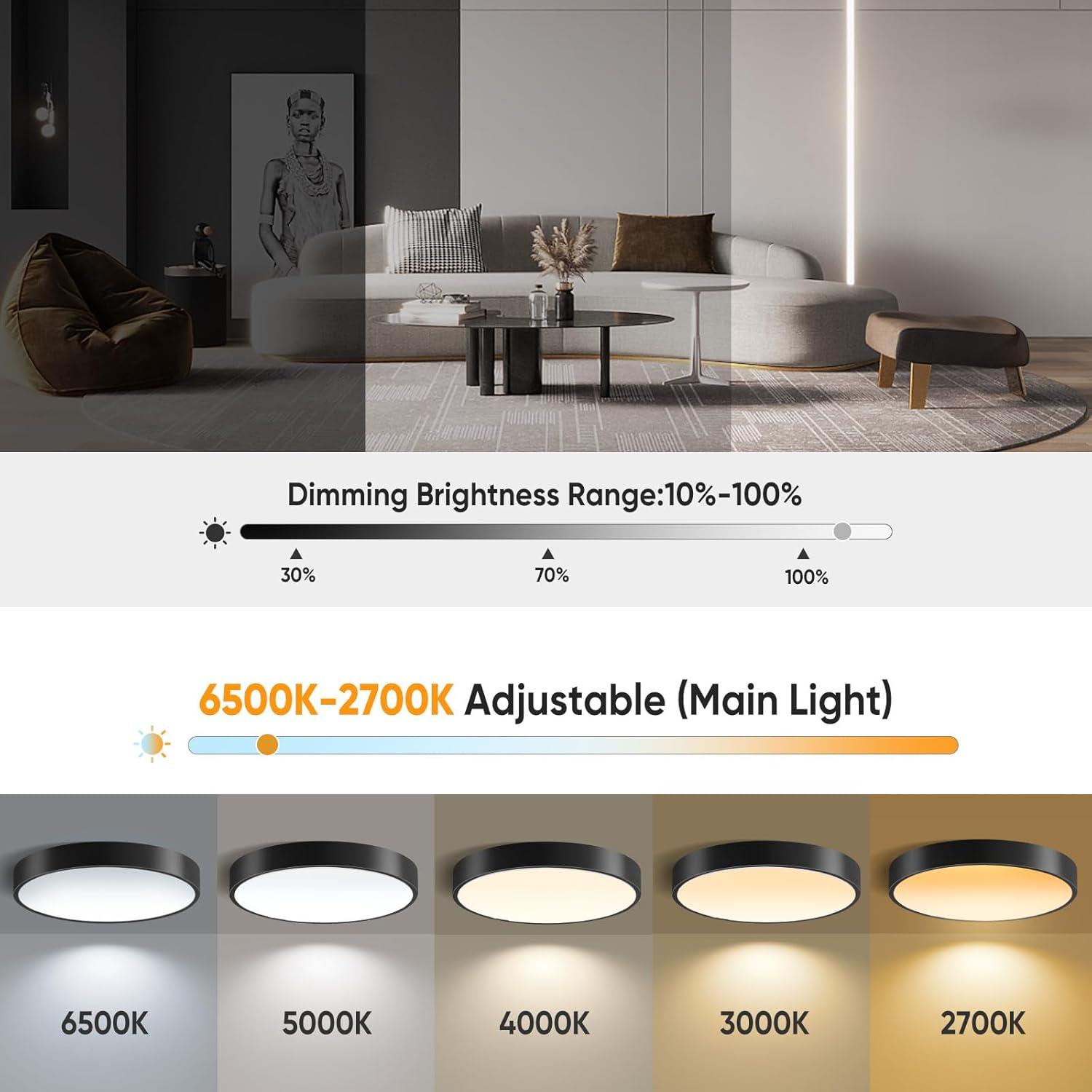 13 Inch Flush Mount Ceiling Light with Remote Control  Night Light, 5CCT Dimmable Ceiling Light Fixture, 25W 2500LM 2700K-6500K Adjustable LED Ceiling Lights for Bedroom Kitchen, White Gold