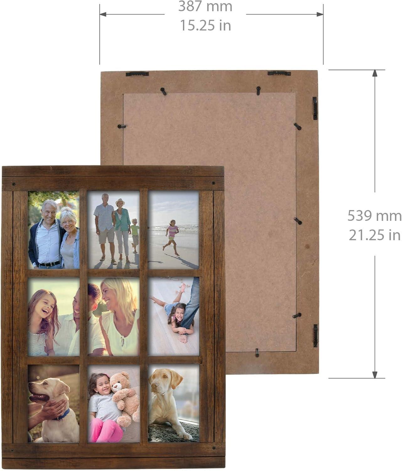 Prinz Homestead Distressed Walnut 9-Opening Collage Picture Frame, for 4x6 Photos, Wall Hanging