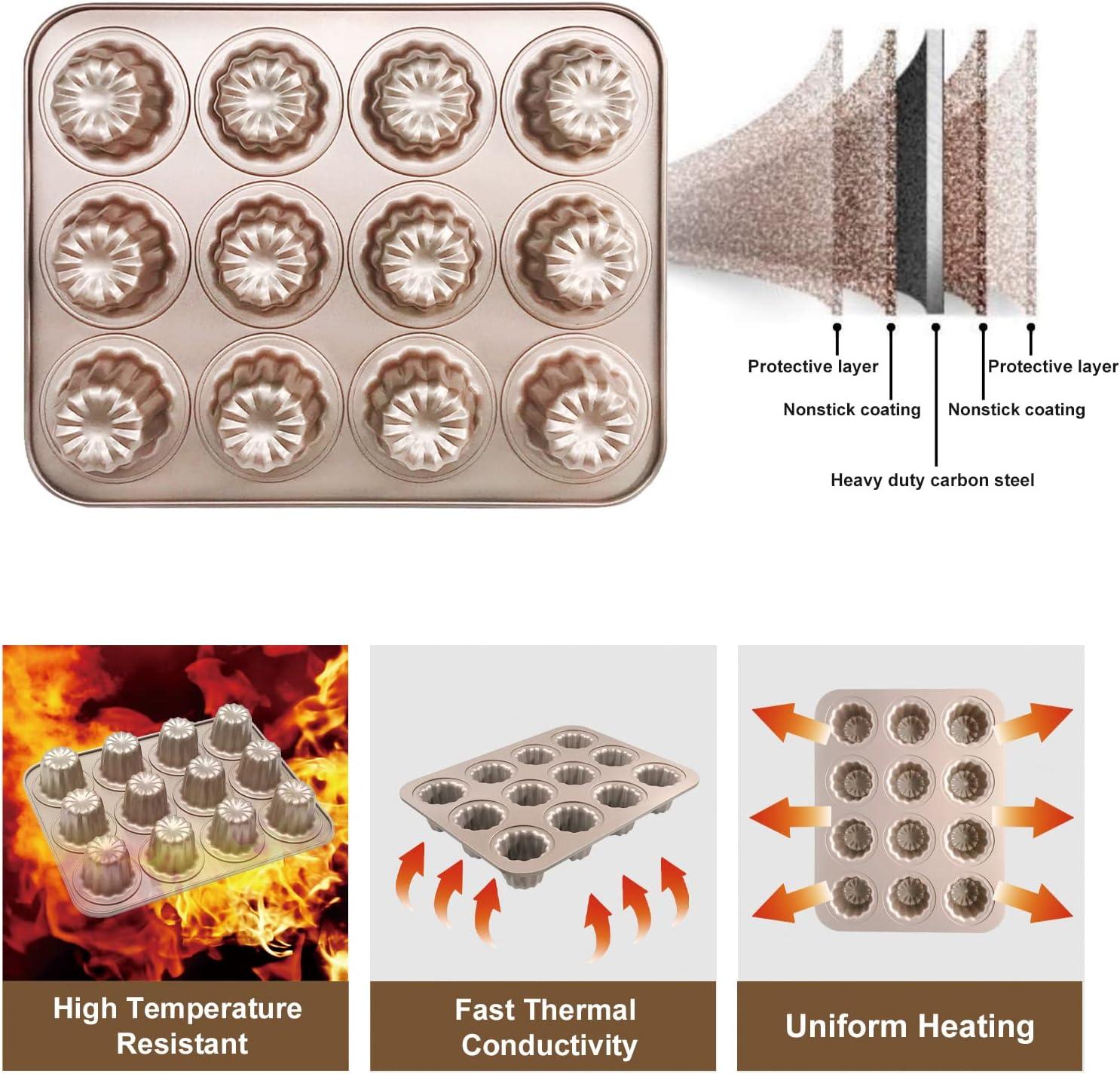 Cannele Mold Nonstick Muffin Cupcake Pan Carbon Steel Canele Cake Baking Tray French Pastry Mould 12 Cups for Making Mini Bread Cheesecake Dessert