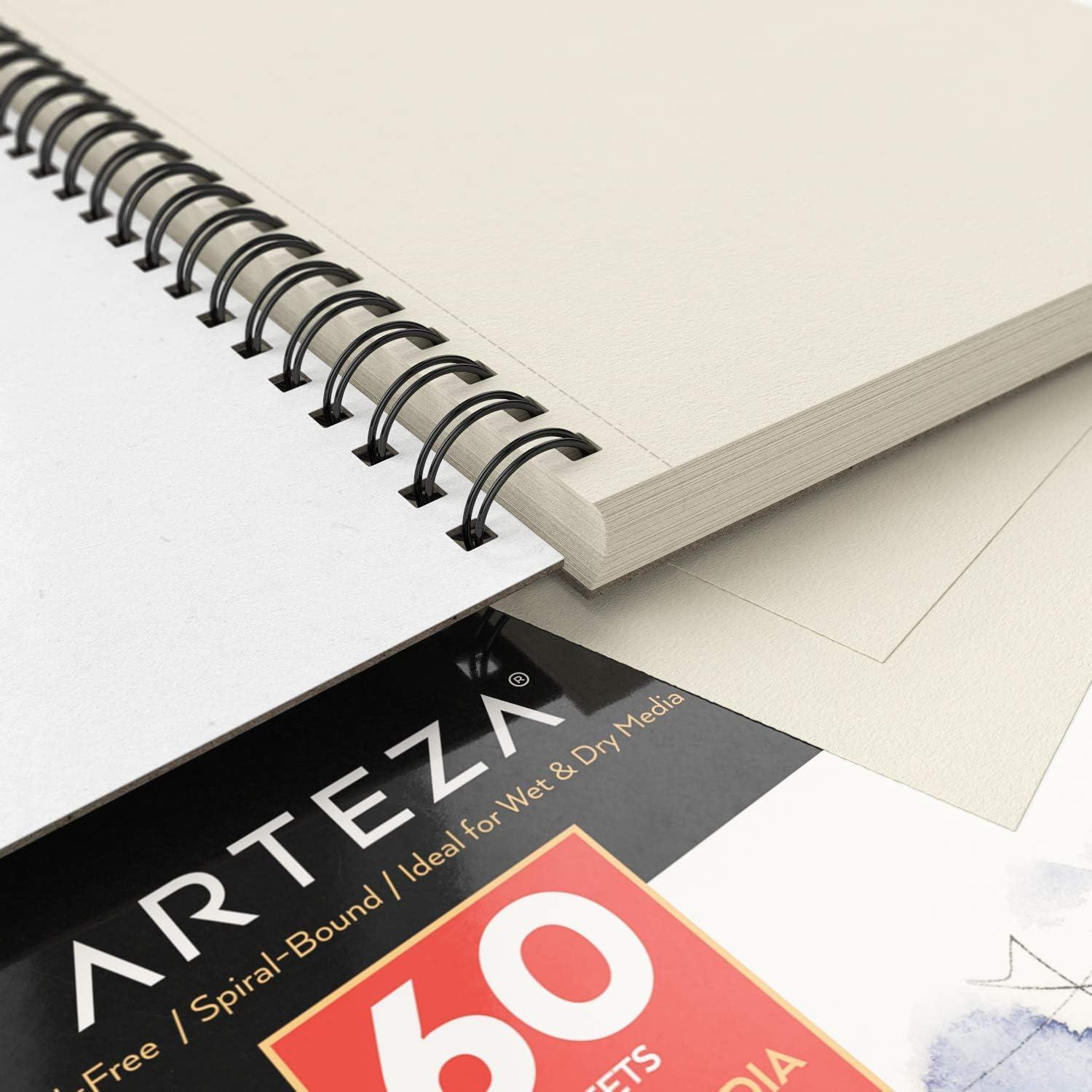 ARTEZA Mixed Media Sketchbook, 9 x 12 Inches, Pack of 2, 60 Sheets Each, Spiral-Bound Drawing Paper Pad for Wet and Dry Media C57