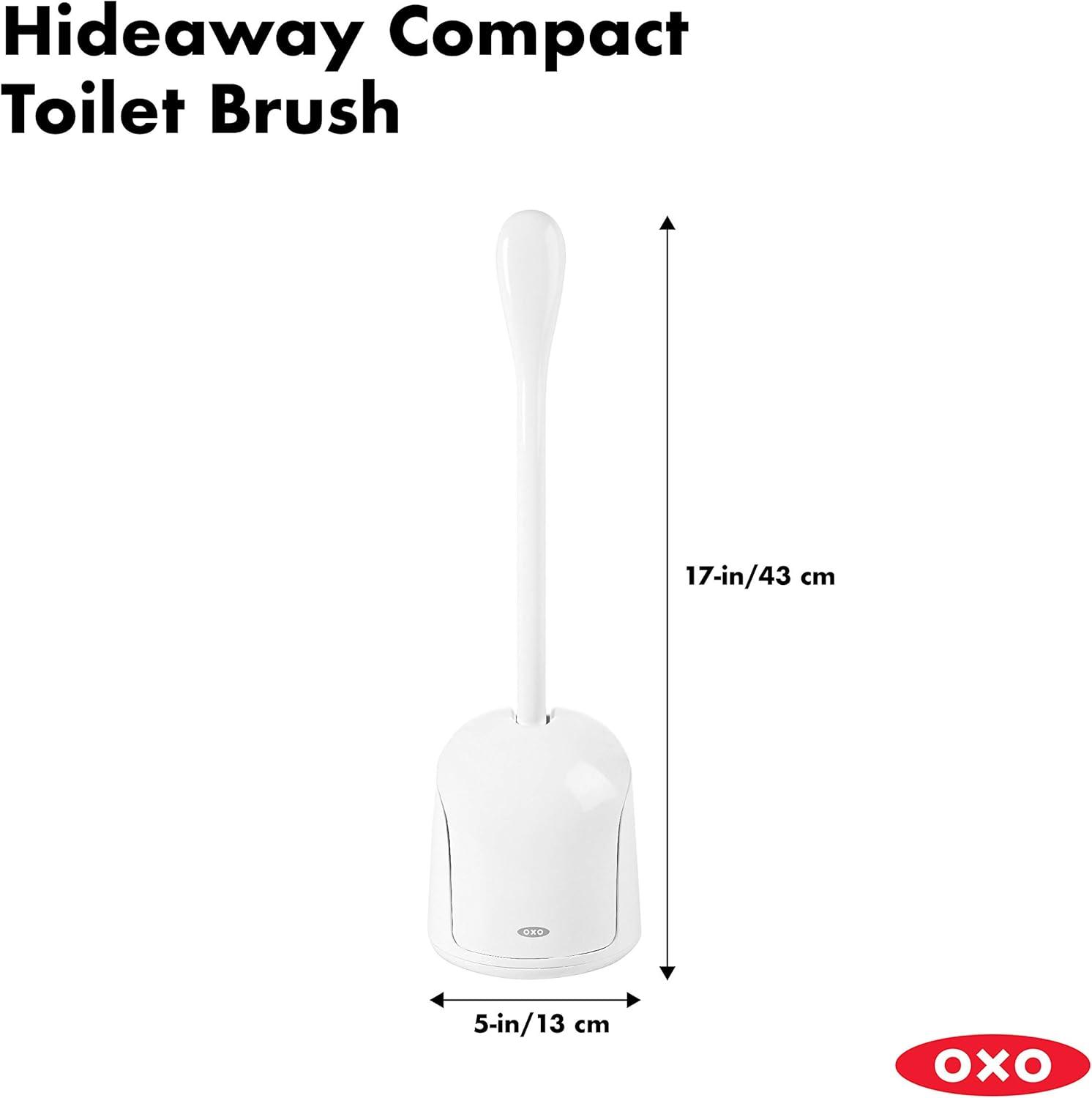 White Compact Toilet Brush with Holder and Ergonomic Handle