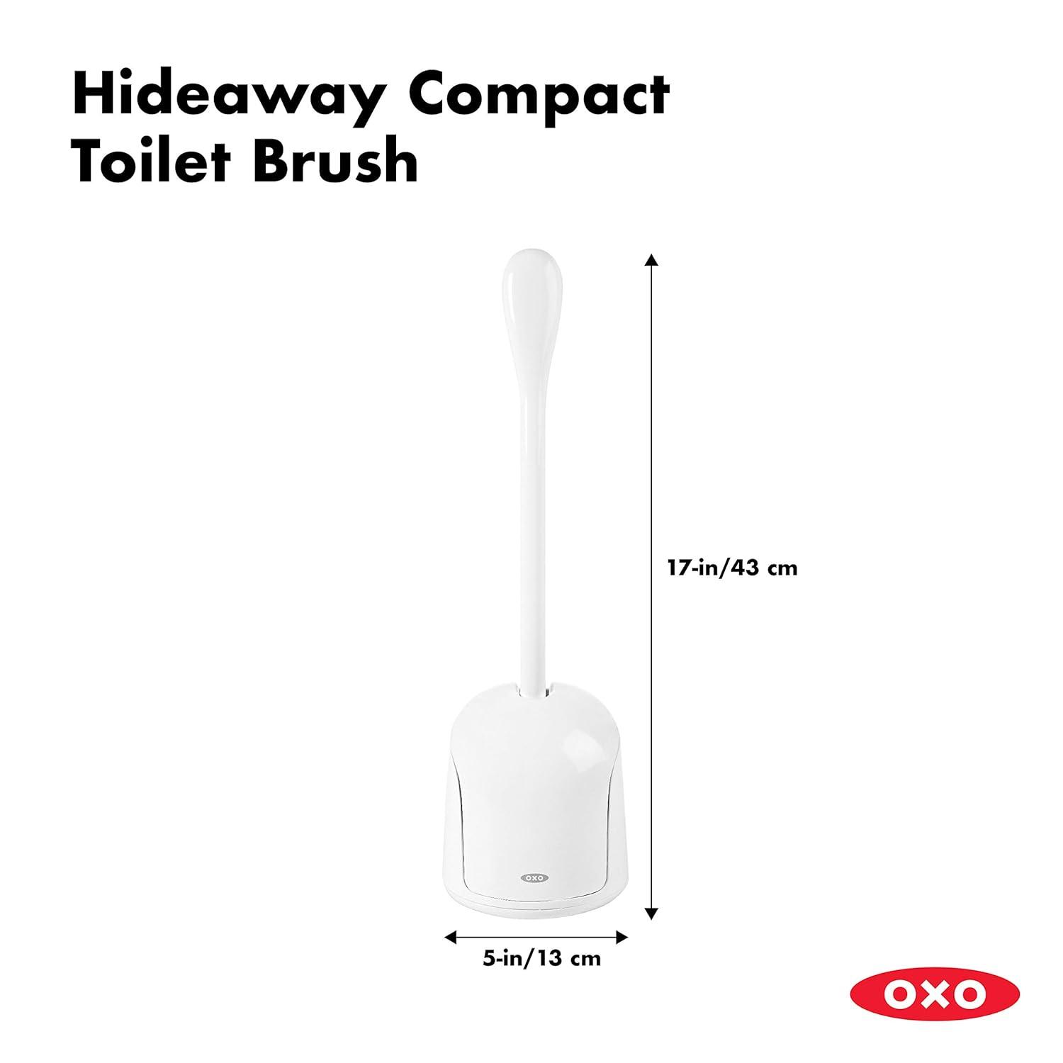 White Compact Toilet Brush with Holder and Ergonomic Handle