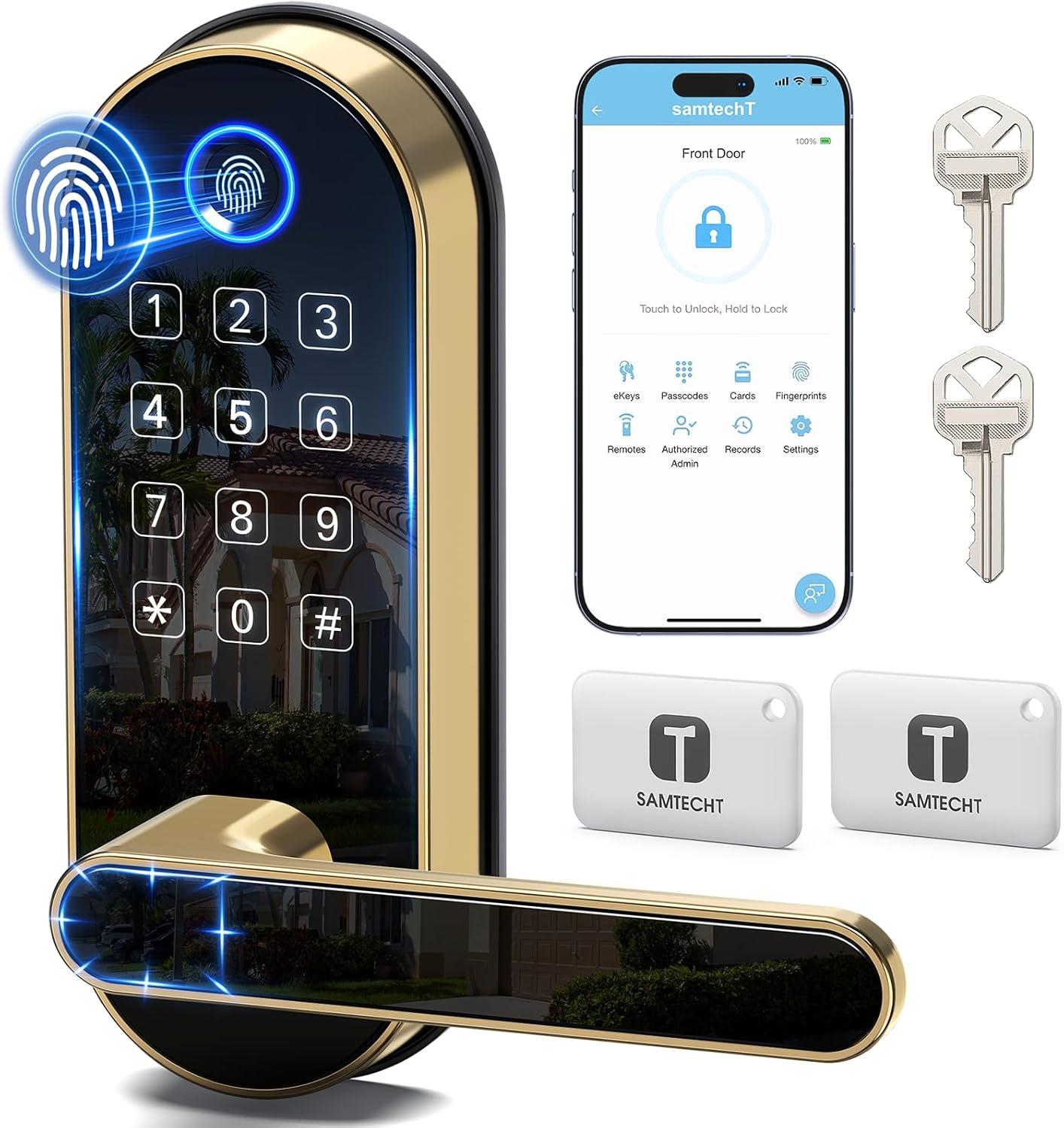 Gold Polished Biometric Smart Door Lock with Keypad