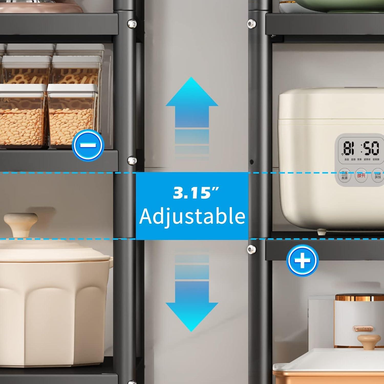 5-Tier Kitchen Storage Shelves, Adjustable Metal Shelves for Storage Pantry Shelves with Rolling Wheels, Storage Rack Shelving Unit Organizer for Bedroom Laundry Closet