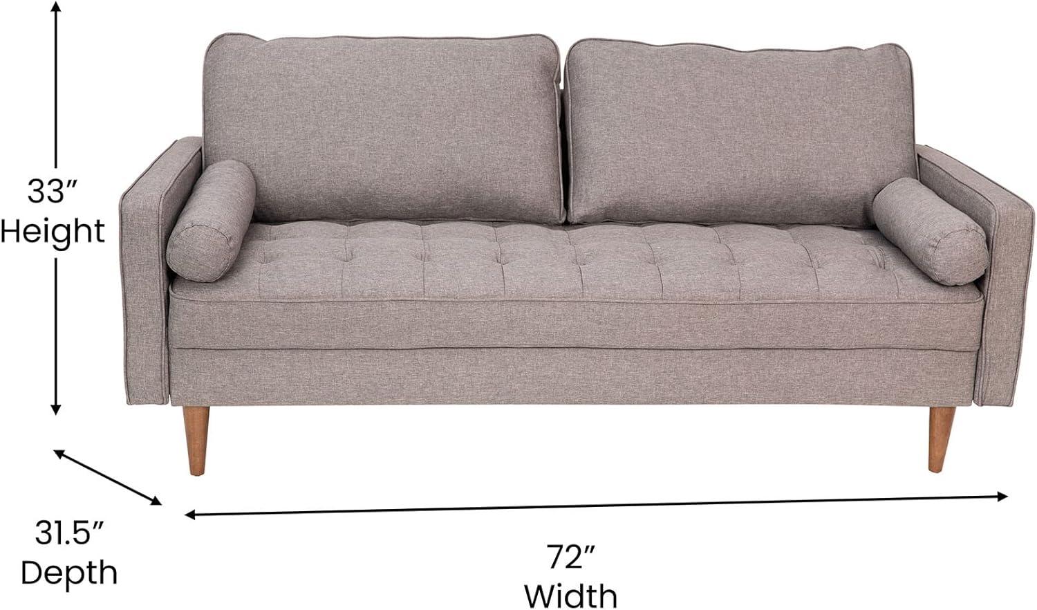 Flash Furniture Hudson Mid-Century Modern Sofa with Tufted Faux Linen Upholstery & Solid Wood Legs in Slate Gray