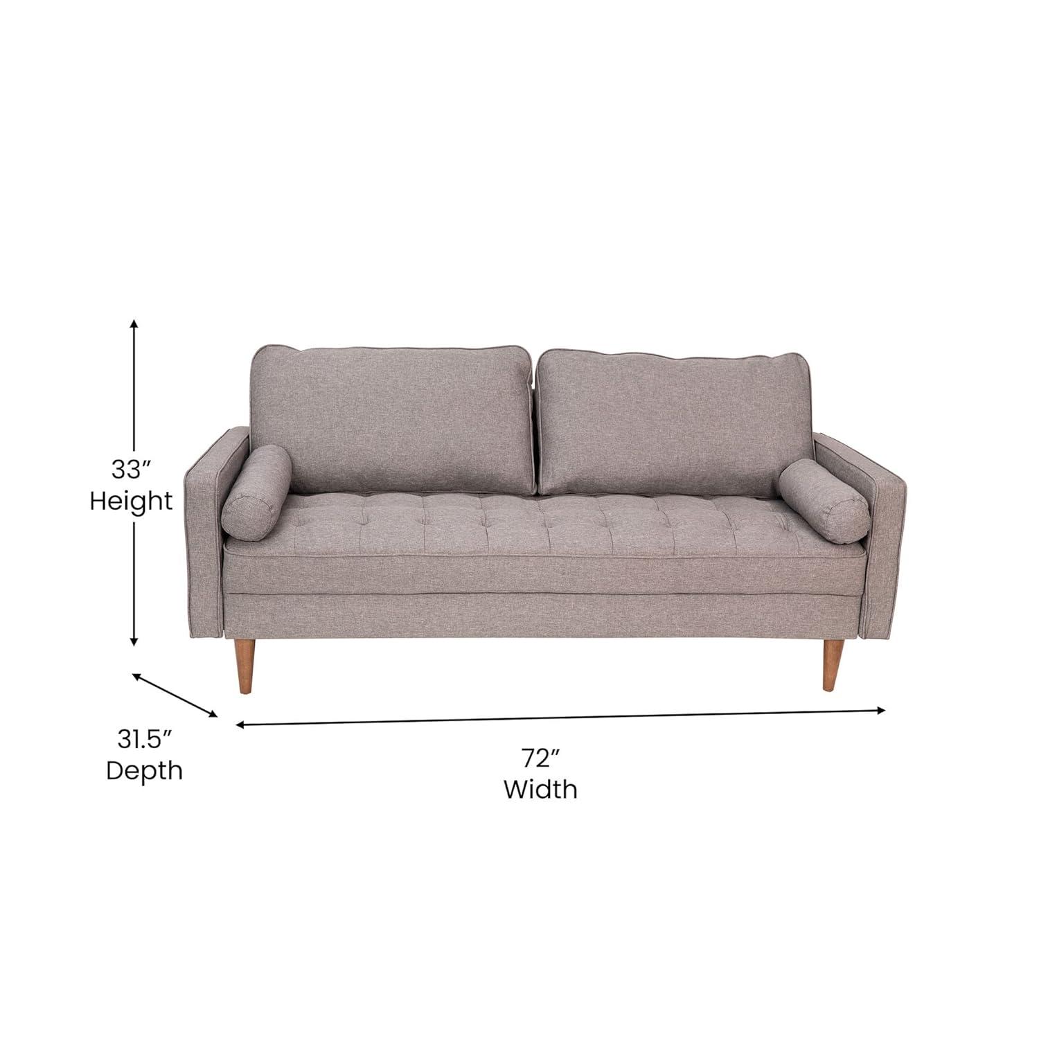 Flash Furniture Hudson Mid-Century Modern Sofa with Tufted Faux Linen Upholstery & Solid Wood Legs in Slate Gray