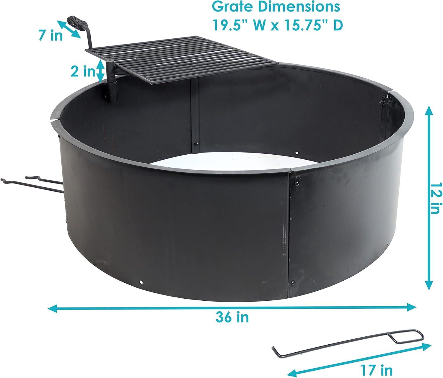 Sunnydaze Outdoor Heavy-Duty Steel Portable Campfire Ring with Cooking Grate and Fire Poker - 36" - Black