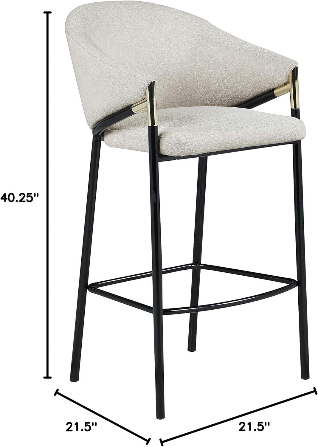 Beige Fabric and Black Metal Bar Height Stools with Sloped Arms