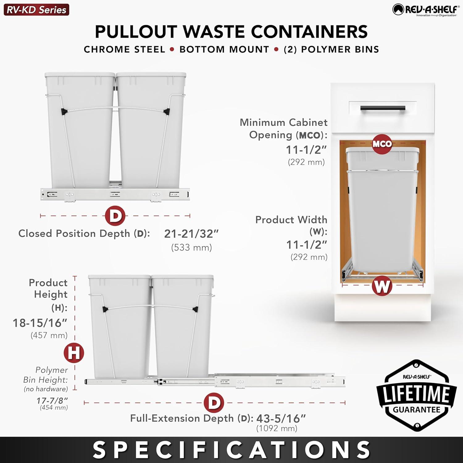 Rev-A-Shelf Rev-A-Shelf Double Pull Out Trash Can 27 Qt for Kitchen