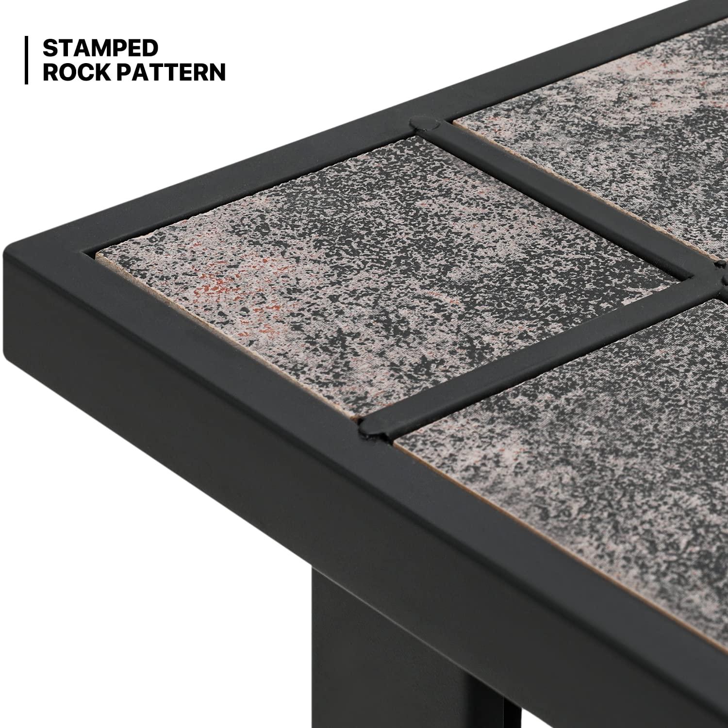 MoNiBloom 30" Square Fire Pit Table with Spark Screen Lid, Log Grate and Poker, Wood Burning Fire Pit with Shelf and Removable Tile, Black