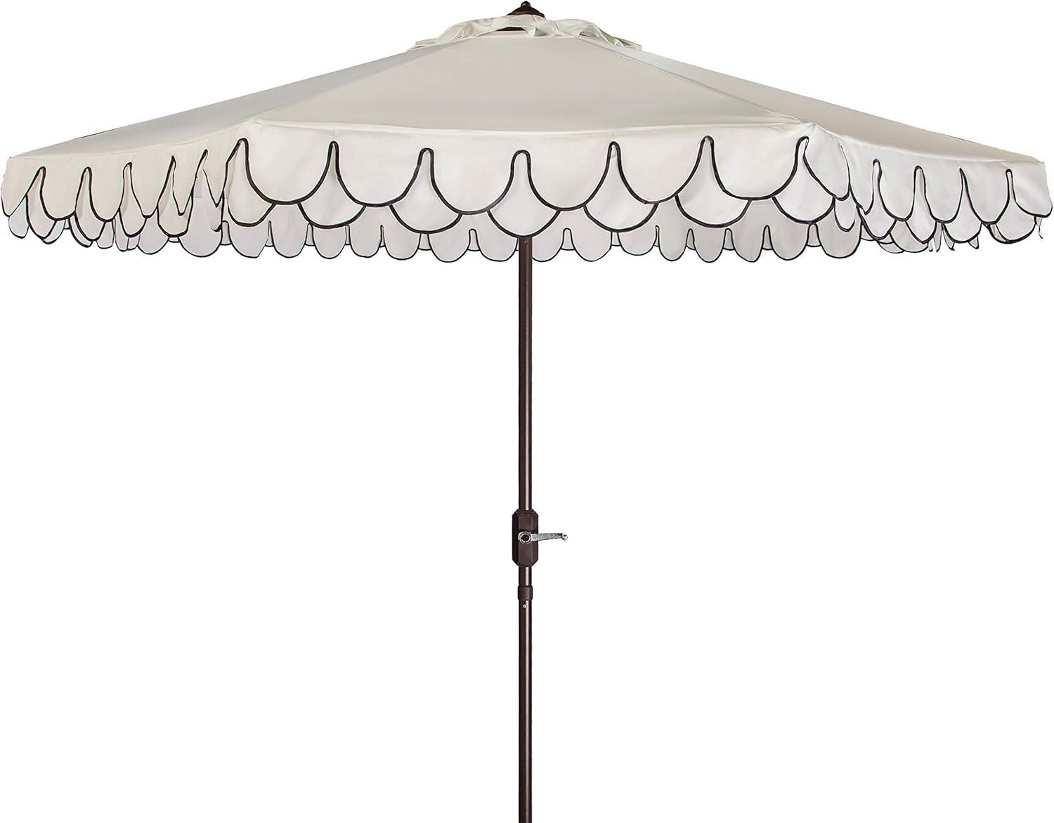Venice 11Ft Round Crank Umbrella - PAT8110 - Ivory/Black - Safavieh