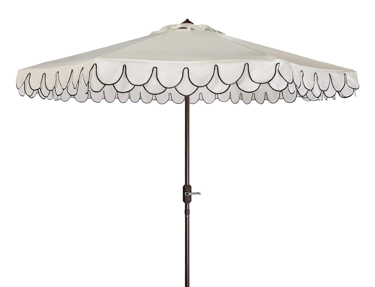 Venice 11Ft Round Crank Umbrella - PAT8110 - Ivory/Black - Safavieh