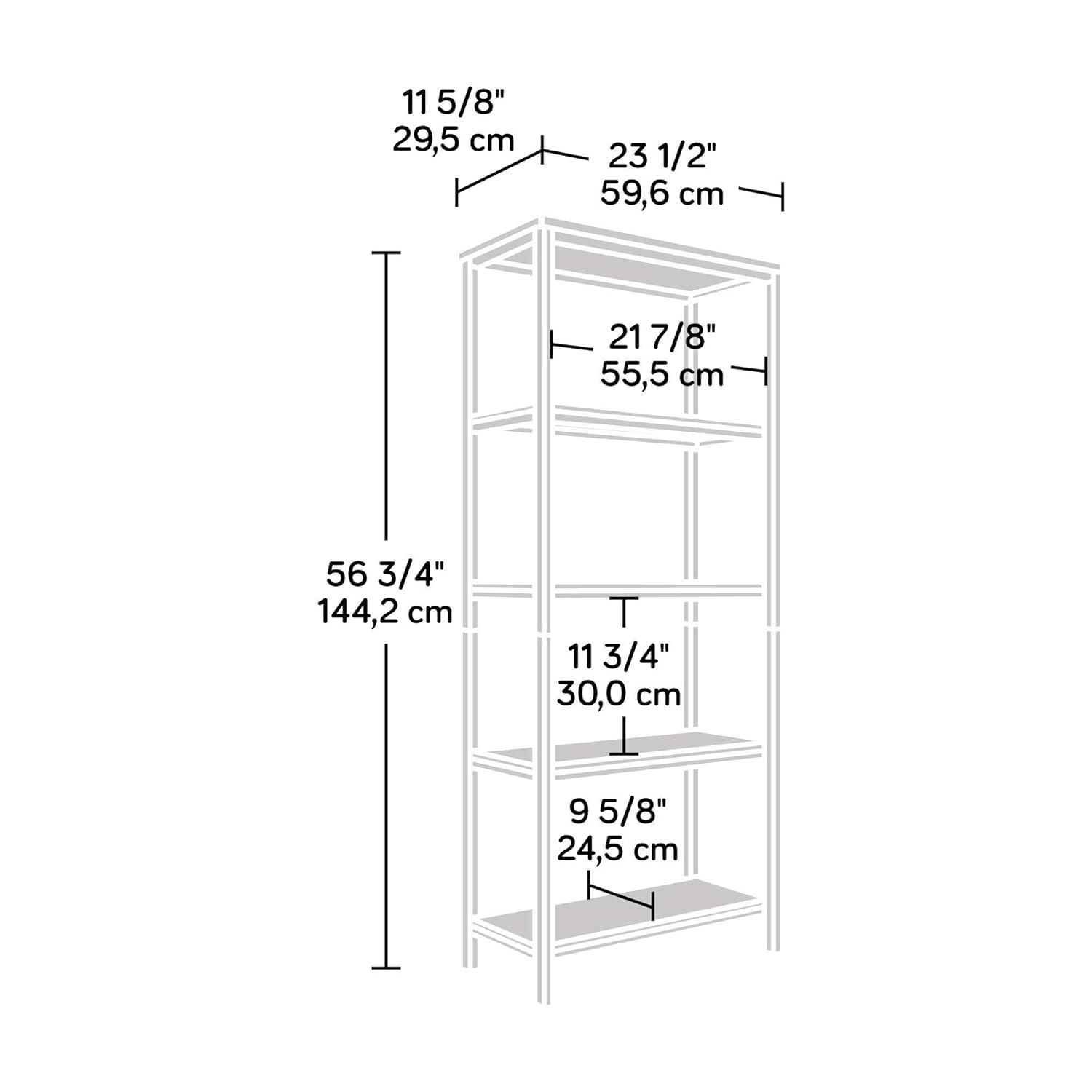Sauder 56" North Avenue Tall Bookshelf Charter Oak: Scandinavian Style, 4-Tier Metal Frame Shelving