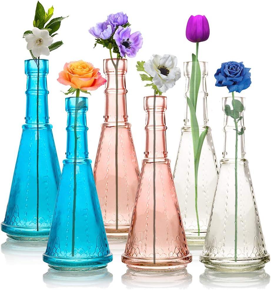 PaperLanternStore.com Marguerite Turquoise Vintage Glass Bottle Glassware Flower Vase