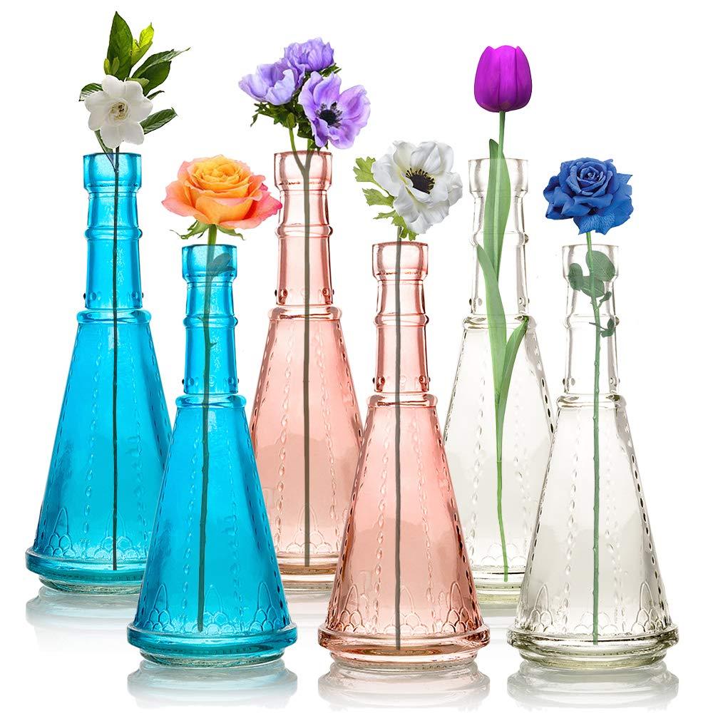 PaperLanternStore.com Marguerite Turquoise Vintage Glass Bottle Glassware Flower Vase