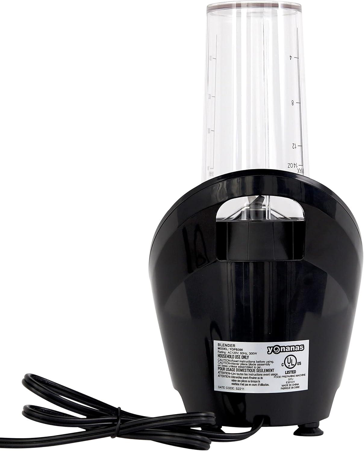 Black BPA-Free Corded Electric Single Serve Blender with Stainless Steel Blades