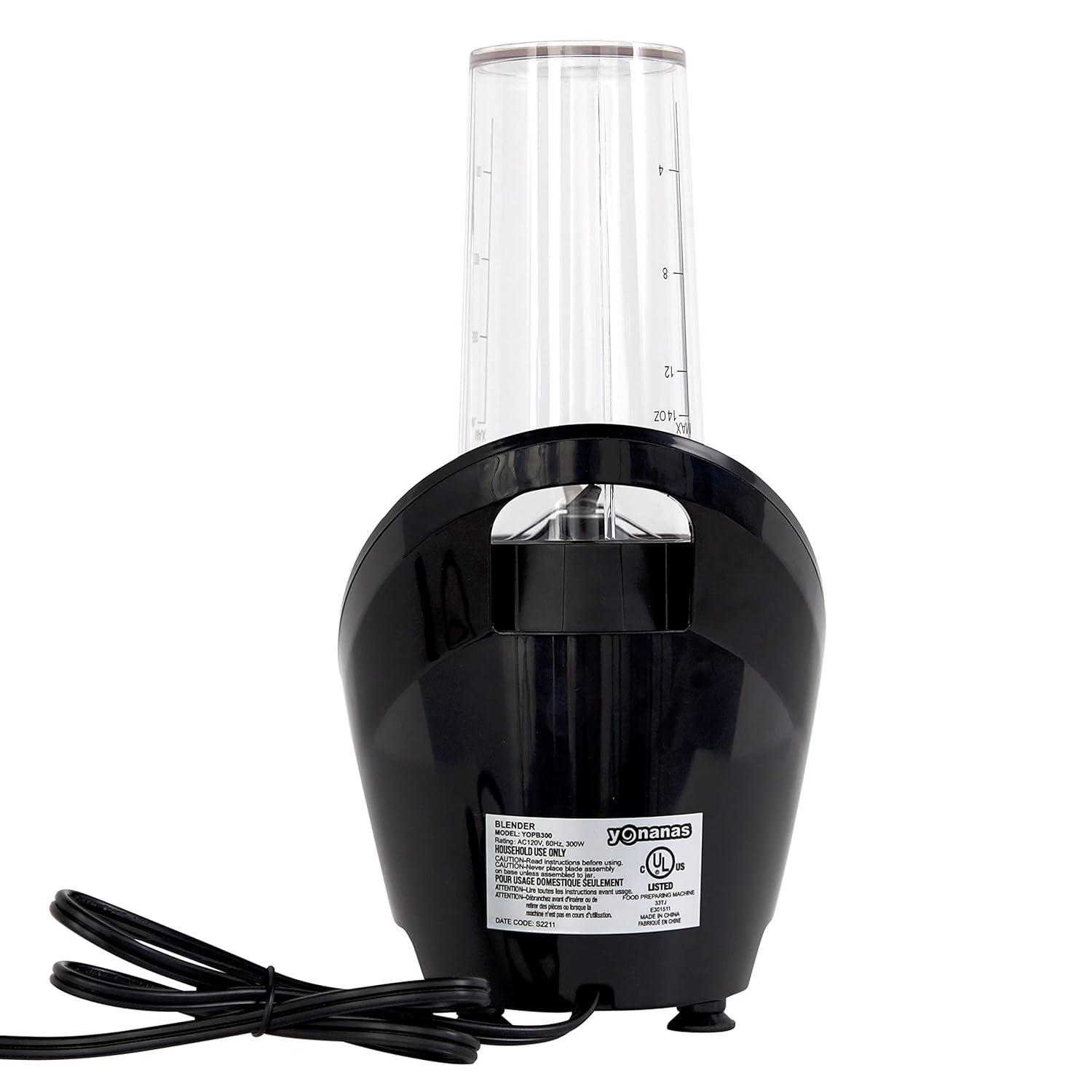 Black BPA-Free Corded Electric Single Serve Blender with Stainless Steel Blades