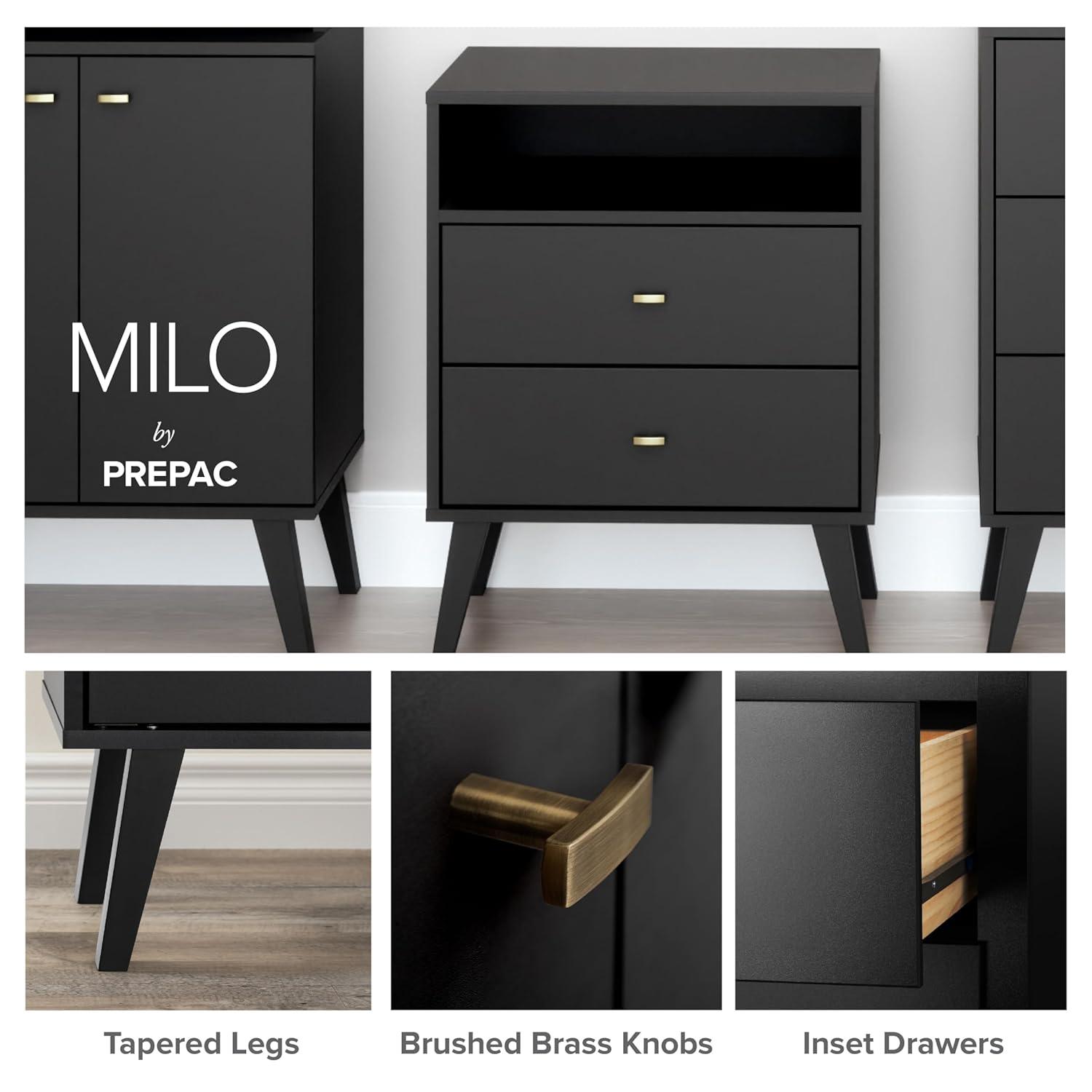 Prepac Milo Mid Century Modern 4-Drawer Vertical Chest, Black