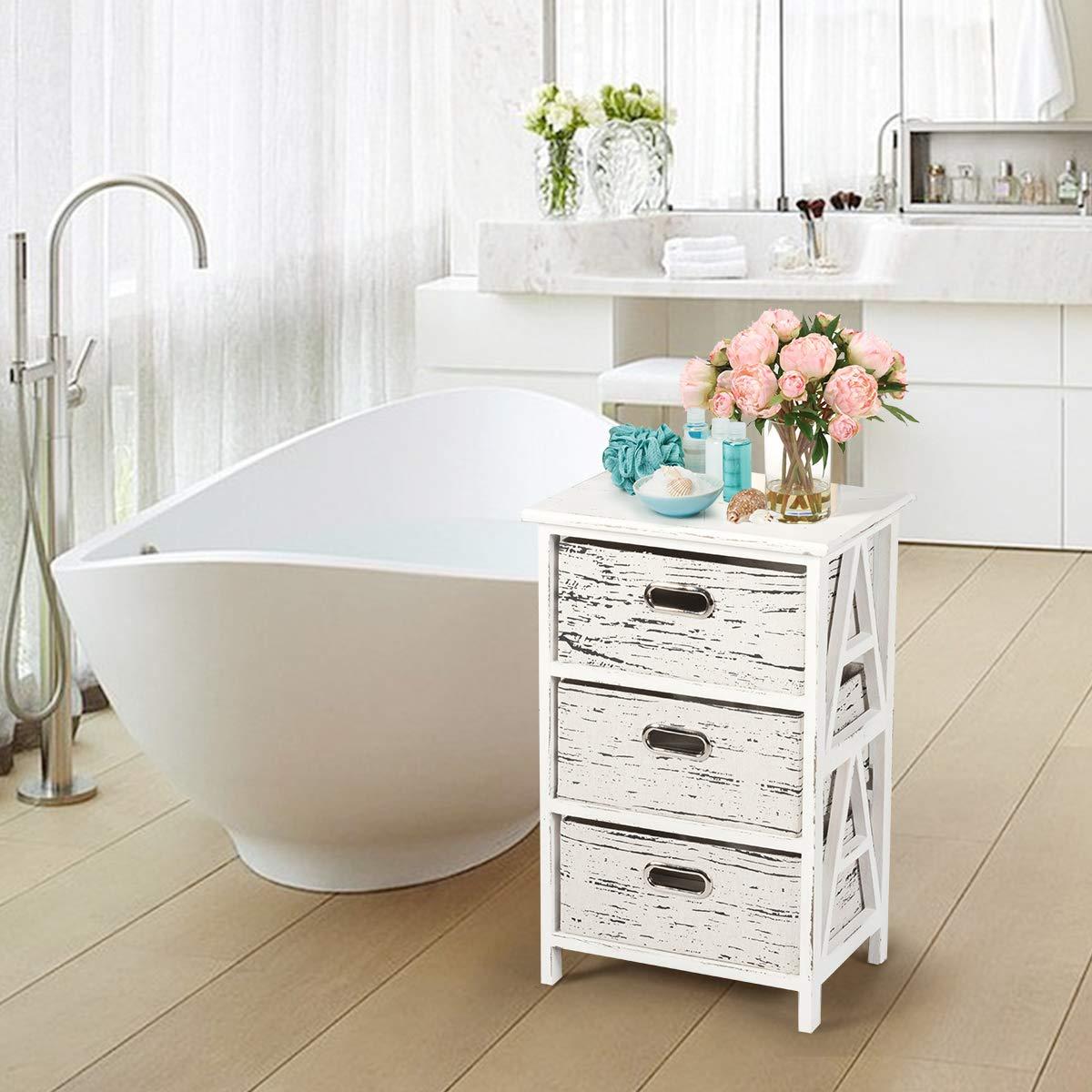 Giantex Storage Drawer Units W/ 3 Fabrics Storage Drawers and Wood Frame, Multiple Dresser Cabinet Chest Organizer Bins for Living Room, Bedroom Sofa Side End Table Vertical Dresser Storage Tower (1)