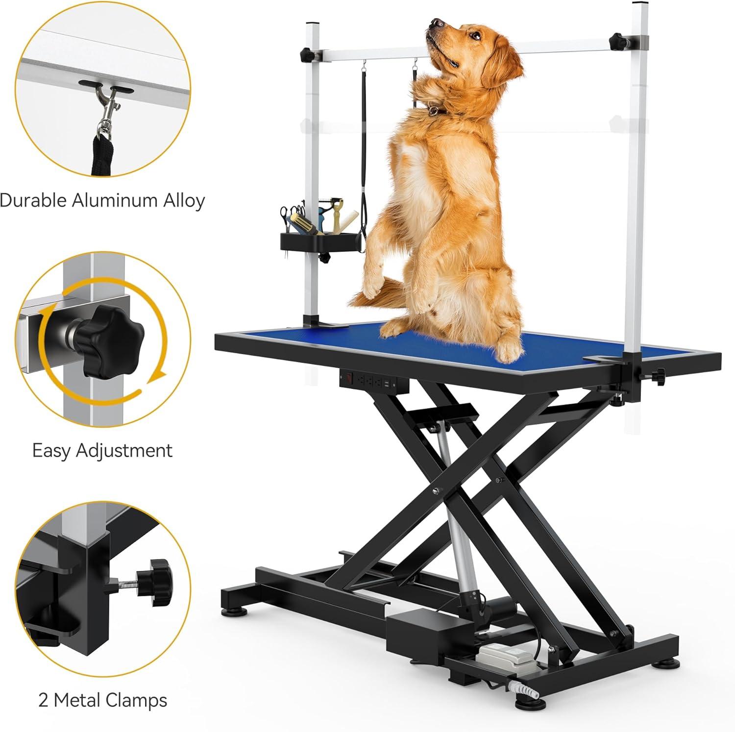 Dextrus 50" Dog Grooming Table Heavy Duty Electric Lift Pet Grooming Table for Large Dogs, Adjustable Overhead Arm Anti Slip Tabletop Tool Organizer, Dog Grooming Station