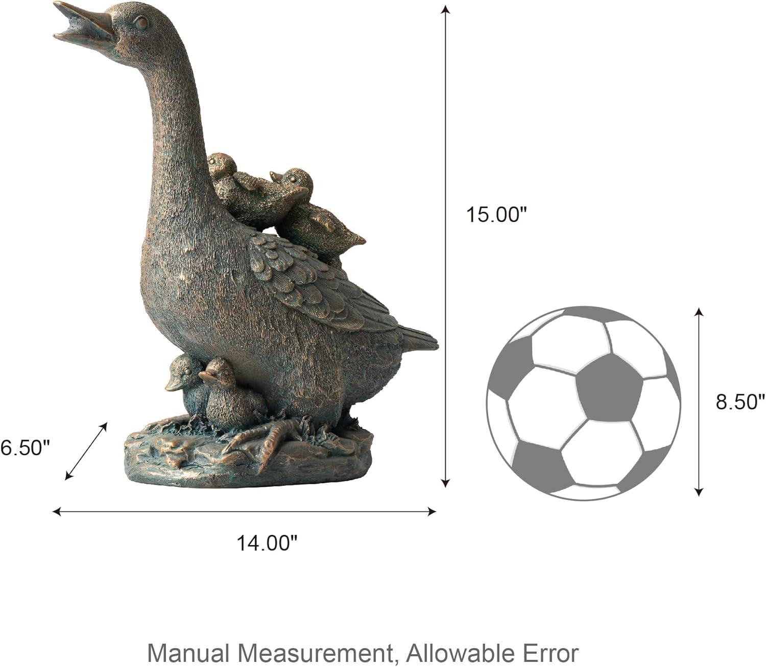15" Aged Bronze Duck Family Garden Statue