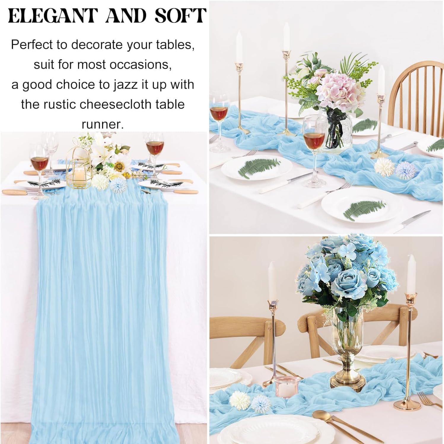 Mint Green Cheesecloth Table Runner 6 Pack 35" Boho Gauze Runner 120 inches Long Tablecloth Runner Rustic Sheer Fabric Bulk for Baby Shower Wedding Bridal Birthday Party Table Decorations