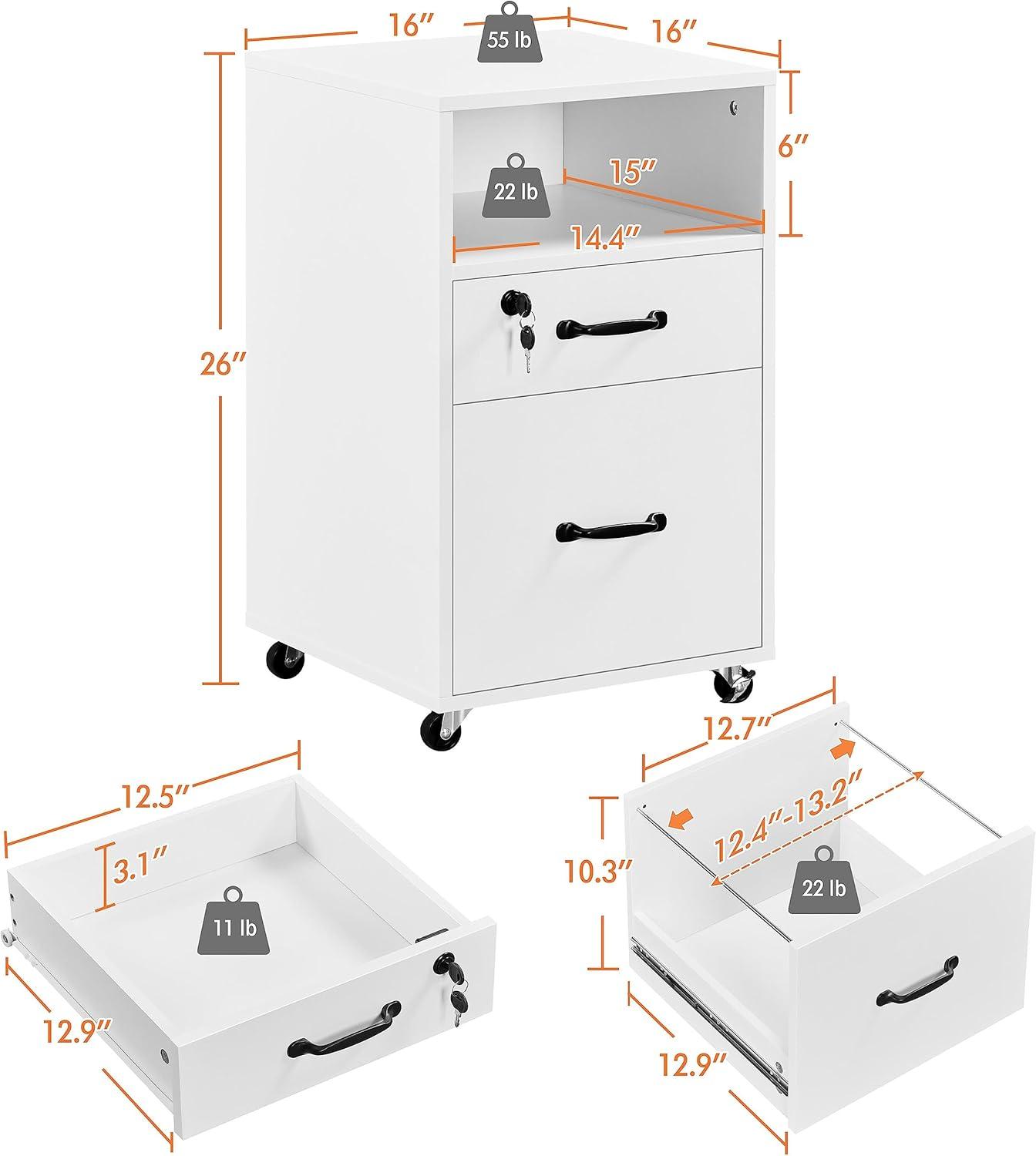 Yaheetech File Cabinet Vertical File Cabinets Mobile Letter Size File Storage Organizer Small Filing Cabinet Printer Stand for Home and Office White