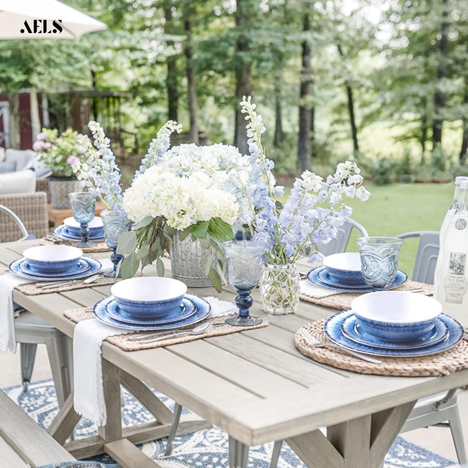 Sunlit Melamine Dinnerware Set of 18 Pcs Dinner Dishes Set for Indoor and Outdoor Use, Dishwasher Safe, Lightweight Unbreakable, BPA Free (Navy, Service for 6 (18pcs))