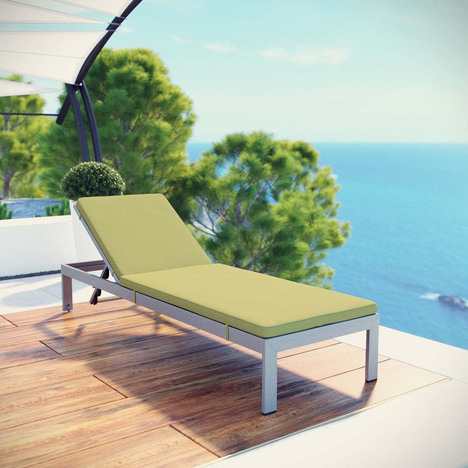 Modway Shore Aluminum Outdoor Patio Chaise Lounge in Silver/Peridot Green