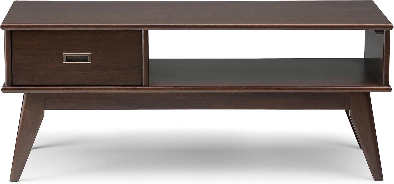 Simpli Home Draper Solid Wood 48" Rectangle Coffee Table in Medium Auburn Brown