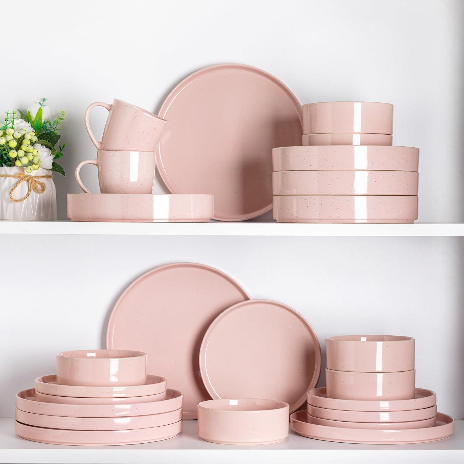 Hokku Designs 6-Person Dinnerware Set, 18-Piece Speckled Plate and Bowl Set