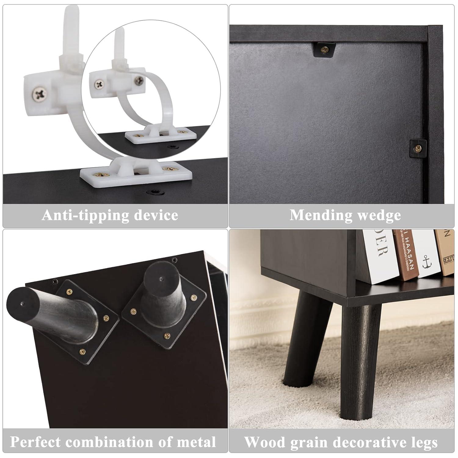 YAHARBO Black Bookshelf,3 Tier Modern Bookcase with Legs,Bookshelves Wood Storage Shelf, Open Book Shelves Cube Organizer,Freestanding Short Bookcases