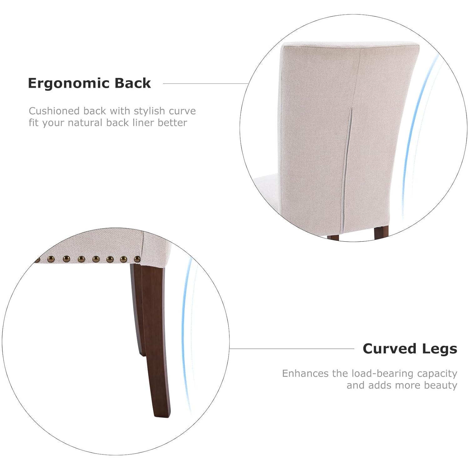 COLAMY Upholstered Parsons Dining Chairs Set of 4, Fabric Dining Room Kitchen Side Chair with Nailhead Trim and Wood Legs - Dark Grey