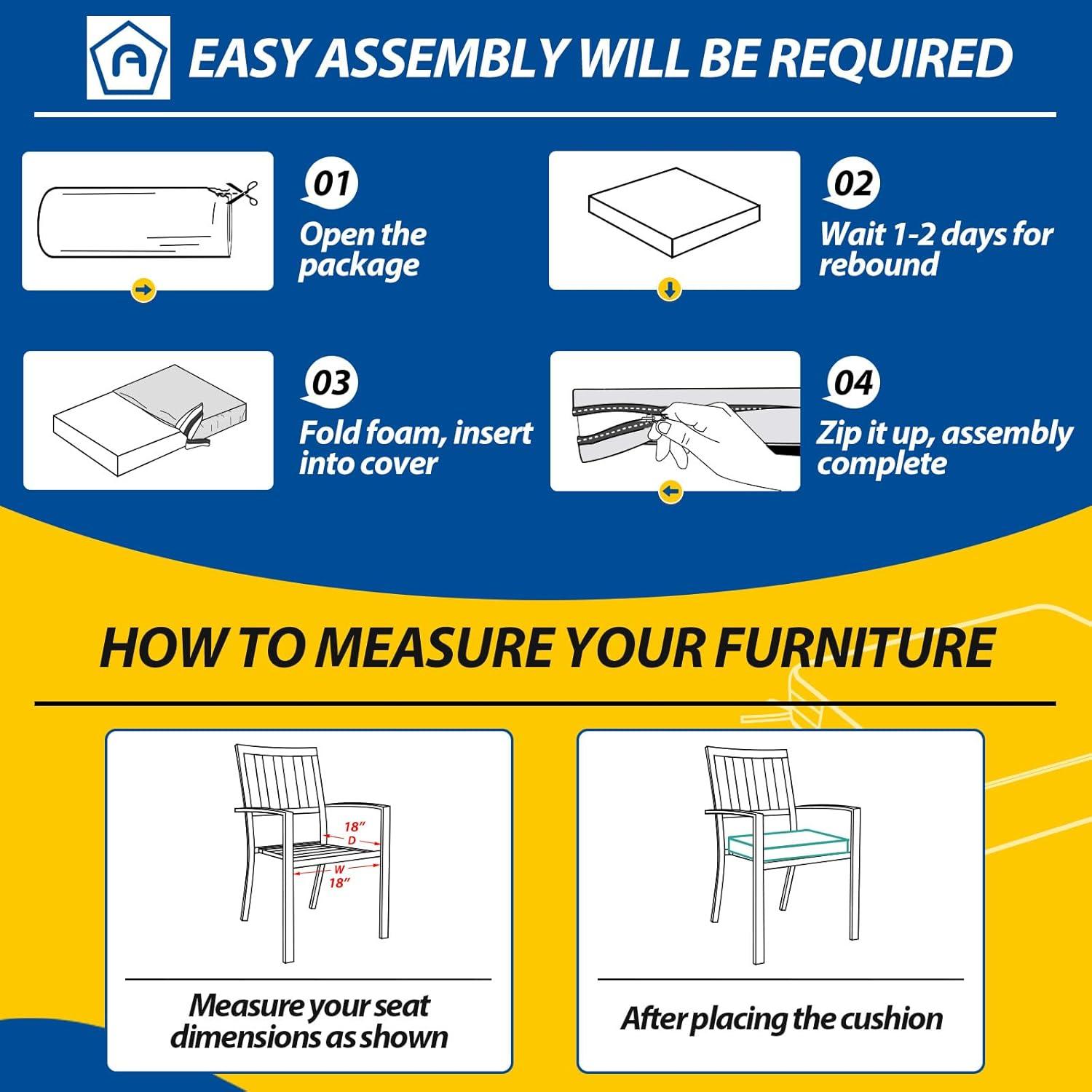 18 in. x 18 in. x 2 in. Outdoor Square Dining Chair Seat Cushion for Patio Furniture, Navy Blue (2-Pack)