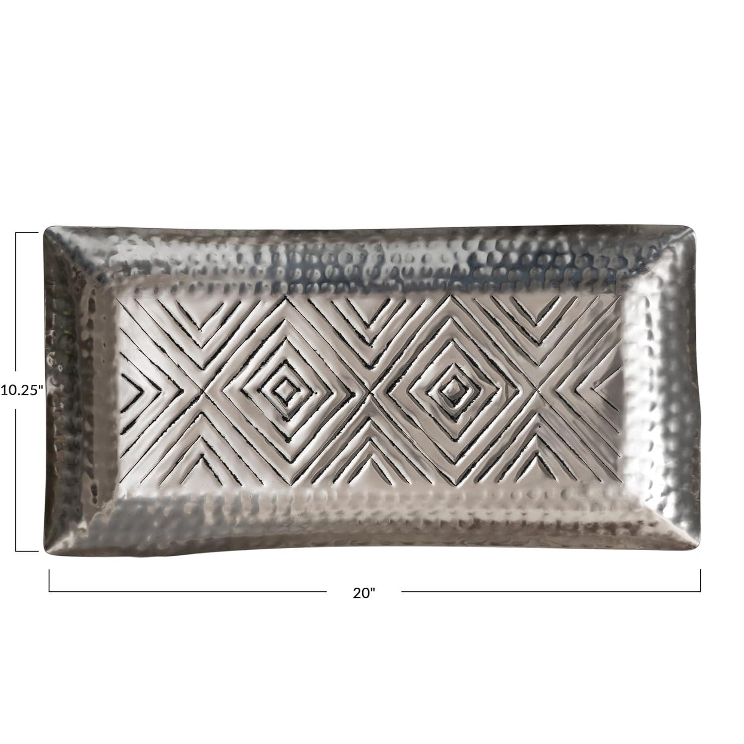 Creative Co-Op Decorative Aluminum Tray with Geometric Design, Antique Silver Finish