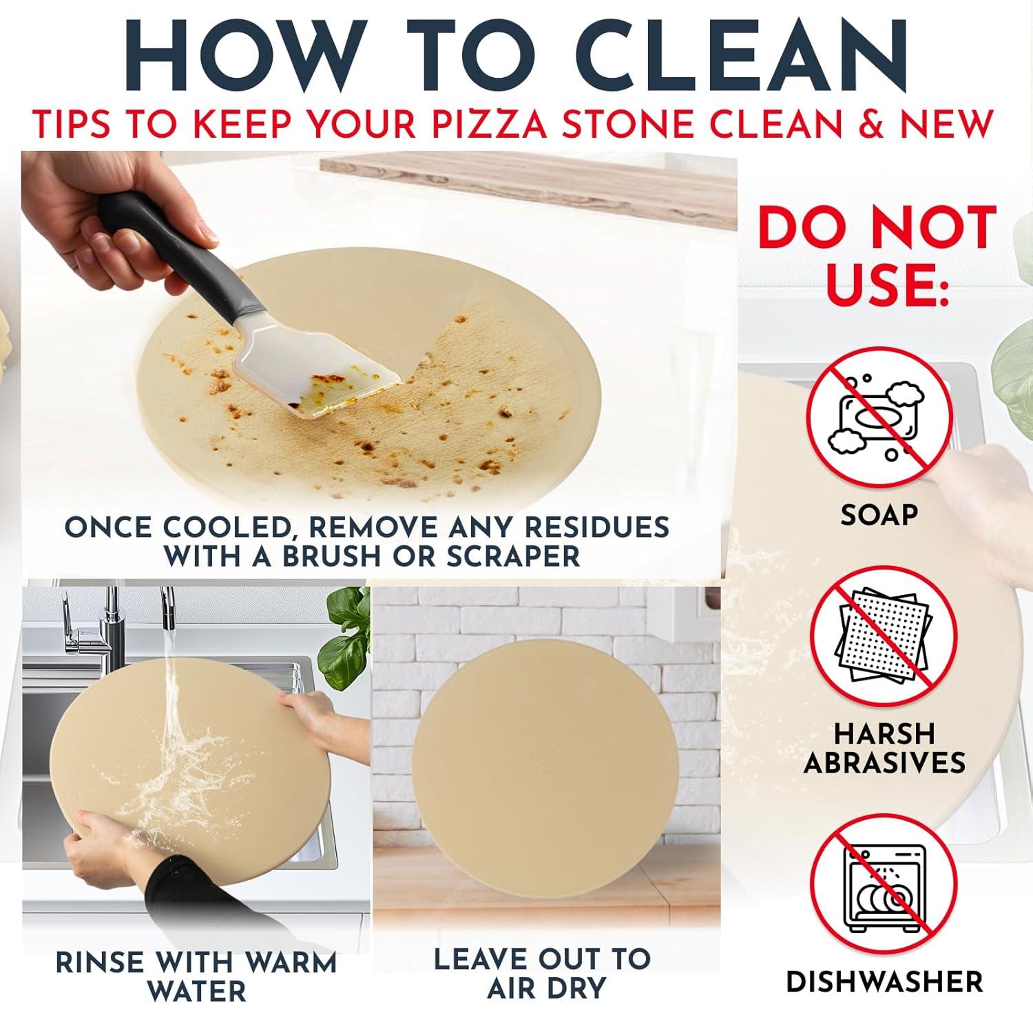 3PCS Round Pizza Stone for Oven Set 15" - Comes with Pizza Peel for Oven and Cutter - Cordierite Stones for Bread, Calzone, Cookies