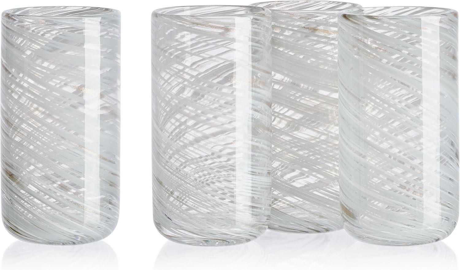 Clear White Abstract Design 18oz Handcrafted Highball Glasses Set