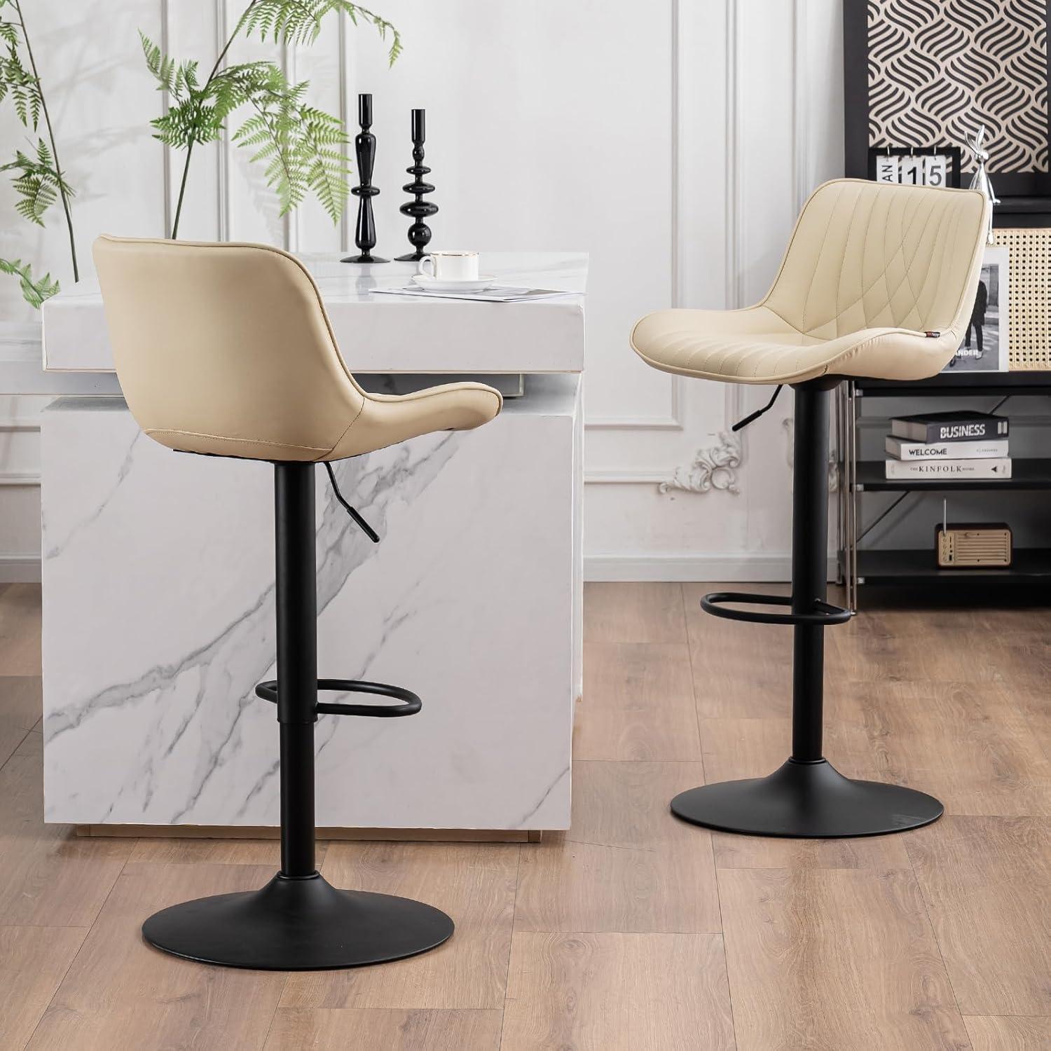 Zager Swivel Adjustable Height Bar Stools, Leather Upholstered Counter Stools, Modern Pub Stool