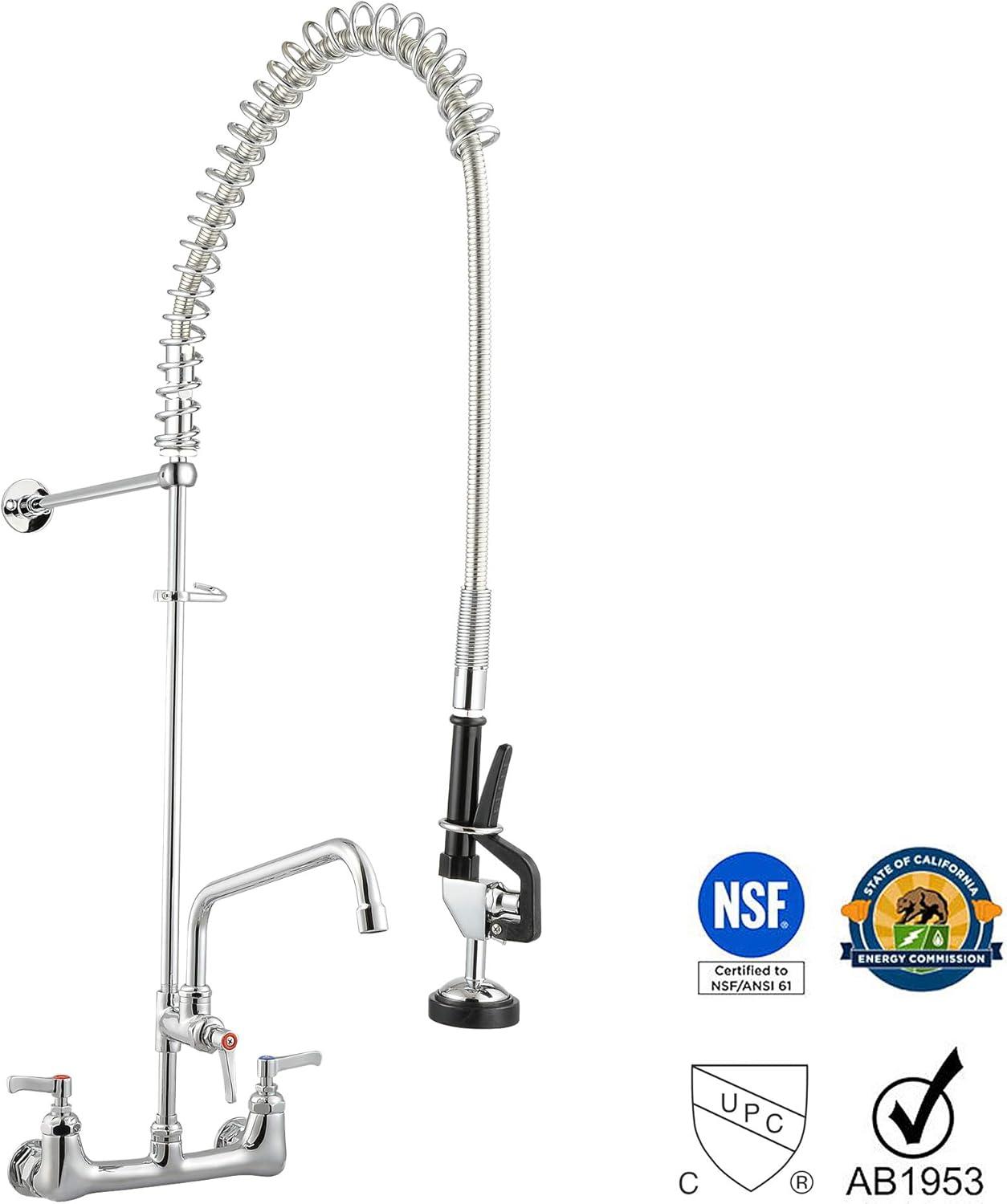 Aquaterior 44" Commercial Pre-Rinse Kitchen Faucet 12" Add-on Spout Wall Mount CUPC NSF CEC