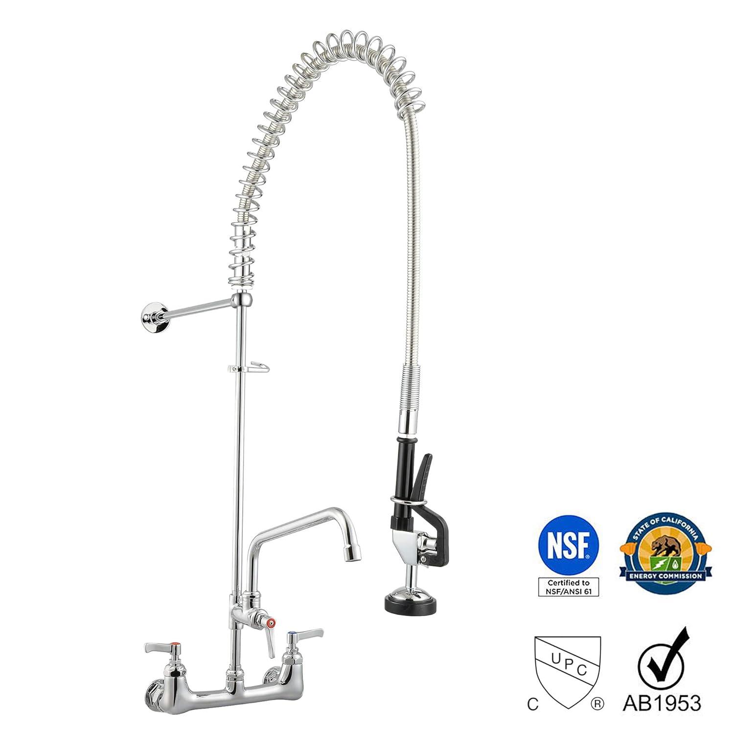 Aquaterior 44" Commercial Pre-Rinse Kitchen Faucet 12" Add-on Spout Wall Mount CUPC NSF CEC