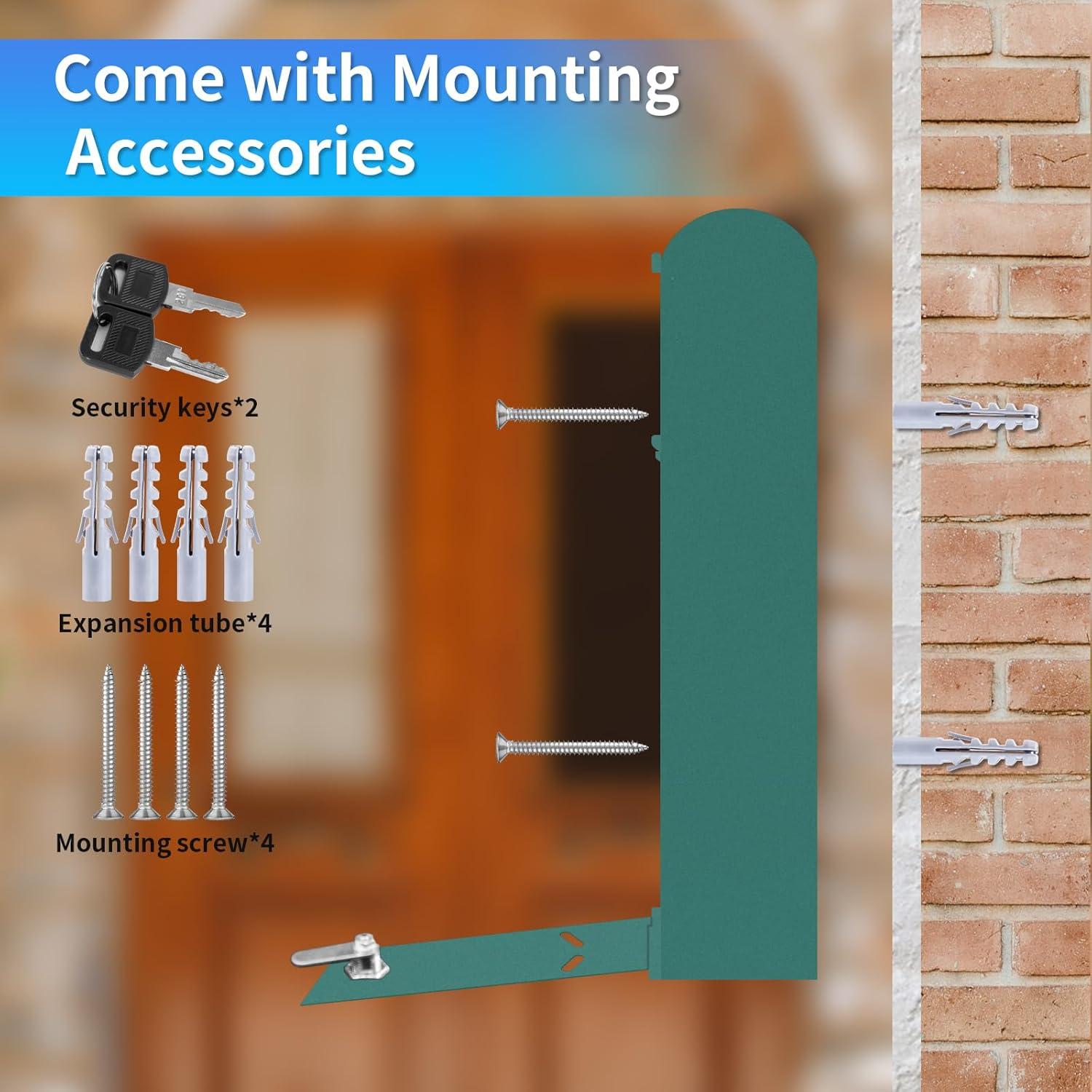 Wall Mount Mailboxes, Rust Resistant Locking Wall Mailbox for Outside, Galvanized Steel and Aluminum Stamping Process, Vintage Mailbox with Key Lock Large Capacity Outdoor Decoration, Black